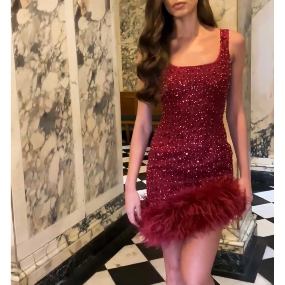Nadine Merabi Sparkly Red Dress